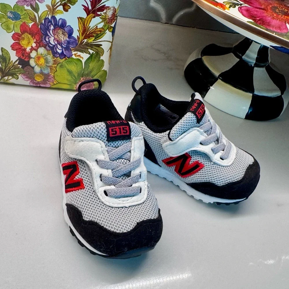New Balance 515 Toddler Sneakers Gray Black Red Hook Loop